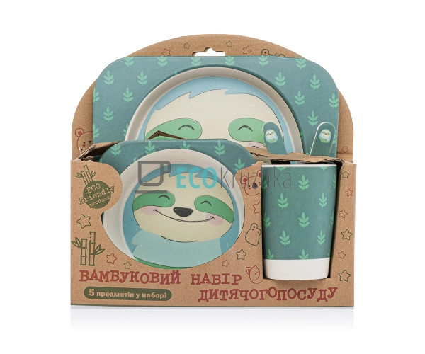 Набір дитячого посуду бамбуковий 5 приладів Лінивець MH- ... Набір дитячого посуду бамбуковий 5 приладів Лінивець MH- ...
