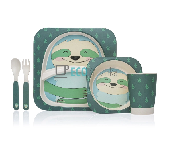 Набір дитячого посуду бамбуковий 5 приладів Лінивець MH- ... Набір дитячого посуду бамбуковий 5 приладів Лінивець MH- ...