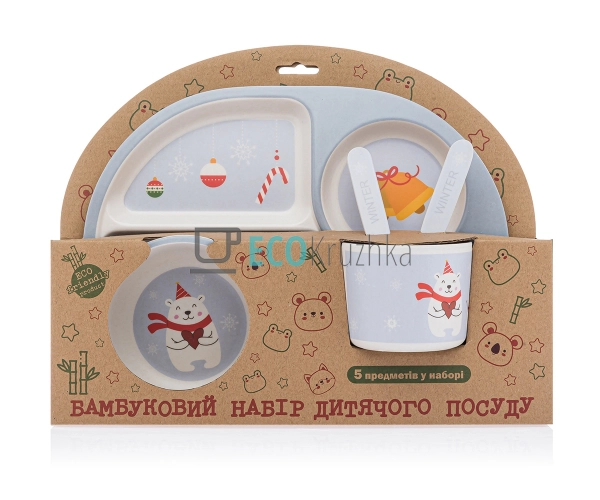 Набір дитячого посуду бамбуковий 5 приладів Ведмедик MH- ... Набір дитячого посуду бамбуковий 5 приладів Ведмедик MH- ...