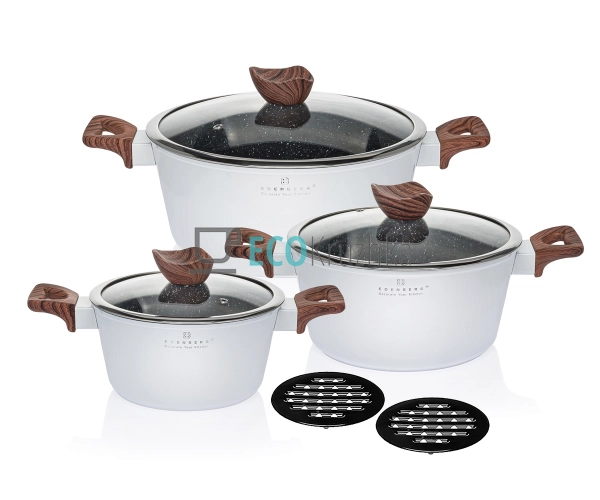 Набір посуду казанів 8 предметів з мармуровим антипригарним покриттям Білий Edenberg EB-7424