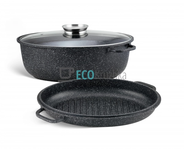 Гусятниця 8,0 л з сковорідкою, скляною кришкою та граніт ... Гусятниця 8,0 л з сковорідкою, скляною кришкою та граніт ...