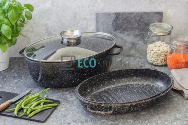 Гусятниця 8,0 л з сковорідкою, скляною кришкою та граніт ... Гусятниця 8,0 л з сковорідкою, скляною кришкою та граніт ...