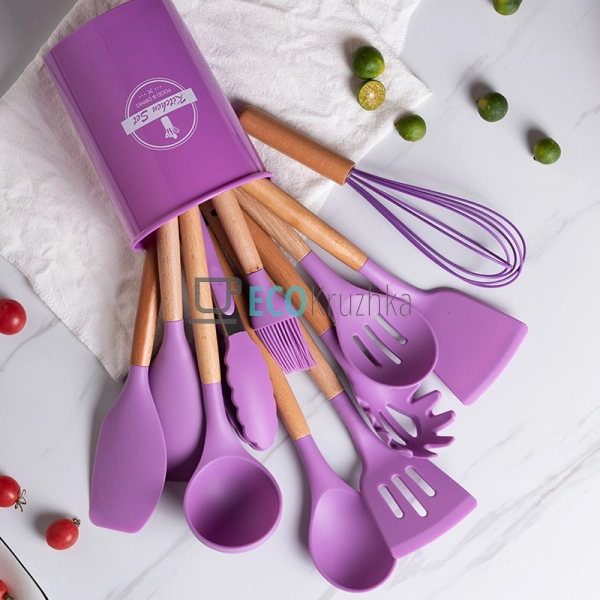 Набір кухонного приладдя 12 предметів з бамбуковою ручко ... Набір кухонного приладдя 12 предметів з бамбуковою ручко ...