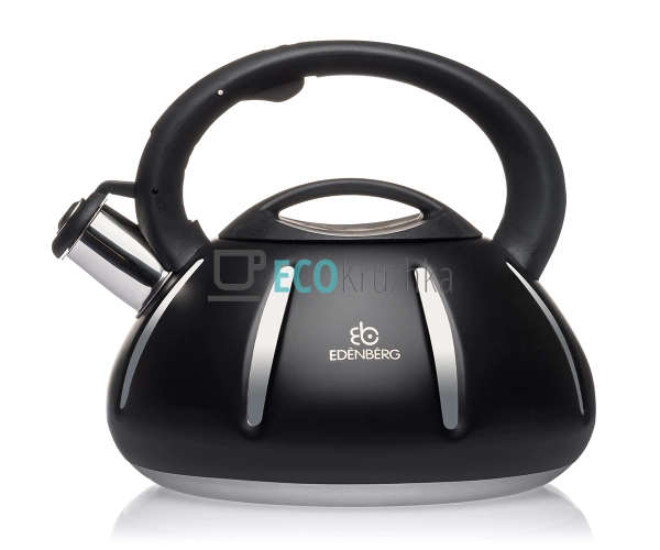 Чайник Edenberg Чорний 3л із нержавіючої сталі із свистк ...