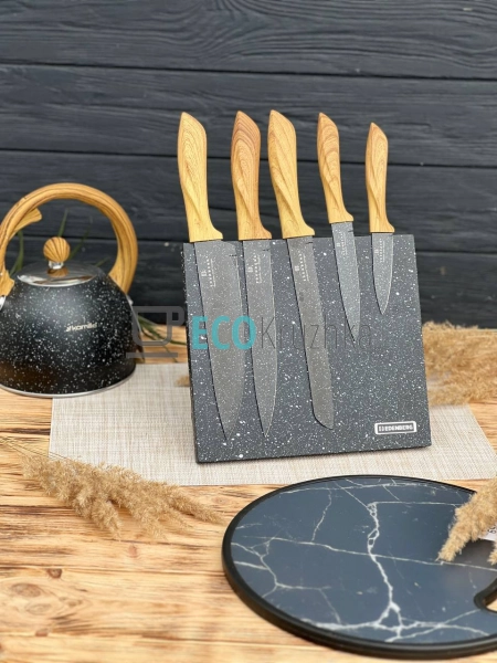 Набір ножів на магнітній підставці 6 предметів Коричневи ... Набір ножів на магнітній підставці 6 предметів Коричневи ...