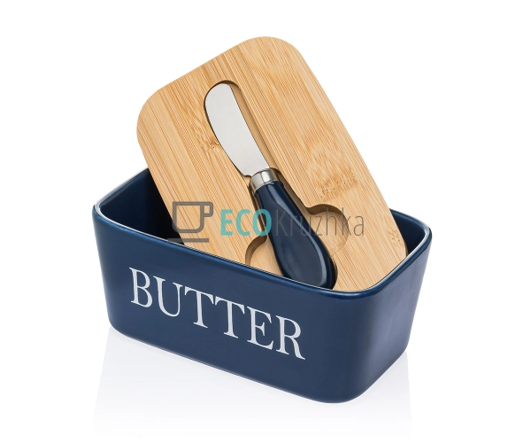 Маслянка керамічна з ножем та бамбуковою кришкою Butter  ...