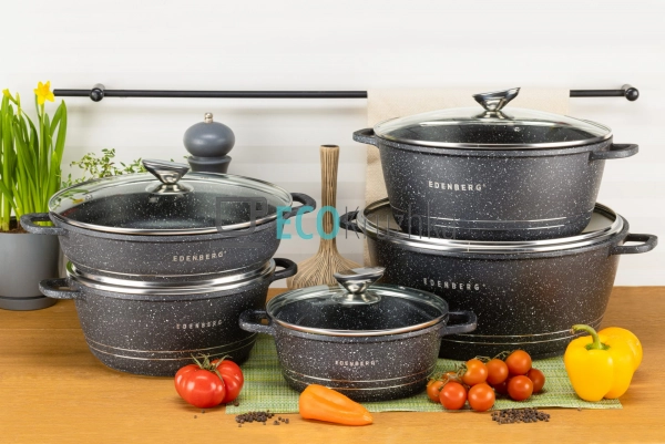 Набір каструль Edenberg 12 предметів з мармуровим антипр ... Набір каструль Edenberg 12 предметів з мармуровим антипр ...