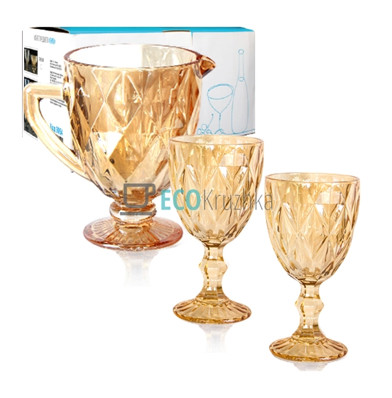 Набір 6 келихів і графин з кольорового скла Золотий EK15 ... Набір 6 келихів і графин з кольорового скла Золотий EK15 ...