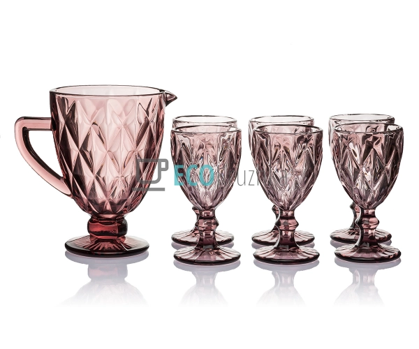 Набір 6 келихів і графин з кольорового скла Рожевий EK11 ... Набір 6 келихів і графин з кольорового скла Рожевий EK11 ...