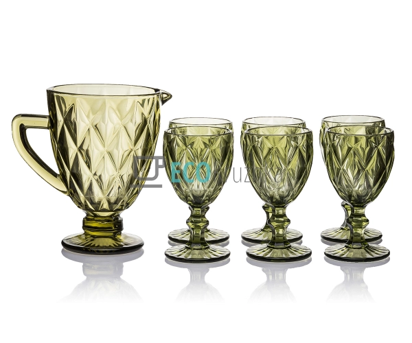 Набір 6 келихів і графин з кольорового скла Зелений EK11 ... Набір 6 келихів і графин з кольорового скла Зелений EK11 ...
