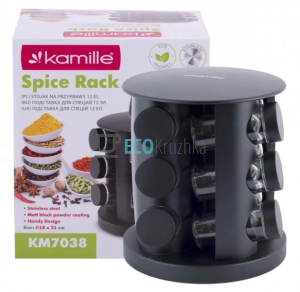 Набір ємностей для спецій на круглій підставці 12шт KM-7 ...