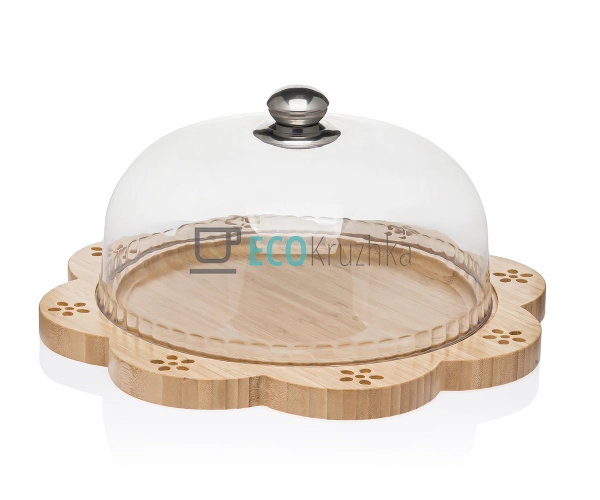 Блюдо для торта 34 см з пластмасовий кришкою бамбукова п ... Блюдо для торта 34 см з пластмасовий кришкою бамбукова п ...