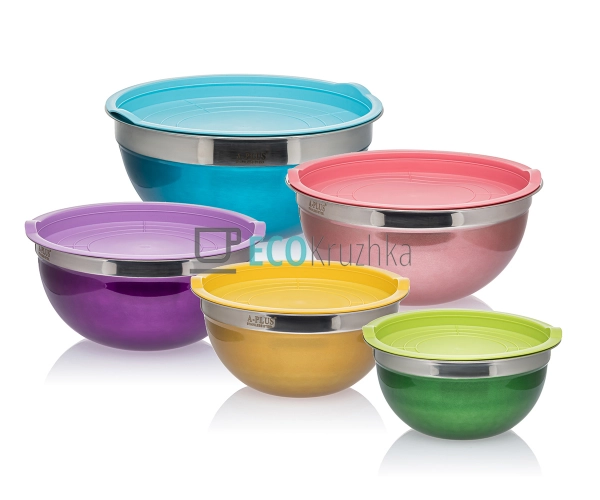 Набір кольорових салатників 5 шт нержавіючих APL9032-1 Набір кольорових салатників 5 шт нержавіючих APL9032-1