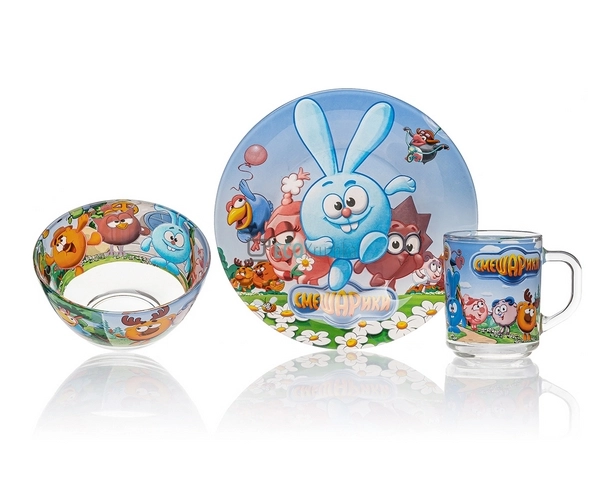 Набір скляного посуду для дітей 3 предмета Смішарики Met ... Набір скляного посуду для дітей 3 предмета Смішарики Met ...