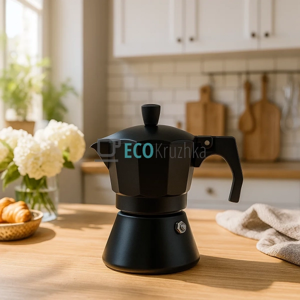Гейзерна кавоварка на 3 чашки, алюмінієва, чорна Edenber ...