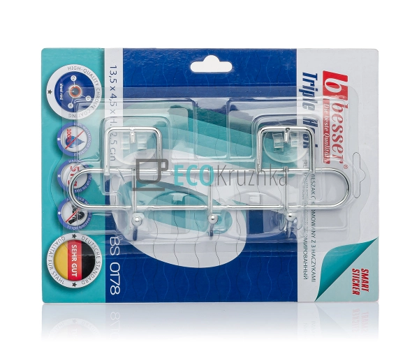 Потрійний гачок 20.5х8.5х5см з хромованої нержавіючої ст ... Потрійний гачок 20.5х8.5х5см з хромованої нержавіючої ст ...