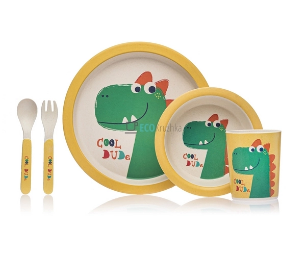 Набір дитячого посуду бамбуковий 5 приладів Динозавр Eco ... Набір дитячого посуду бамбуковий 5 приладів Динозавр Eco ...