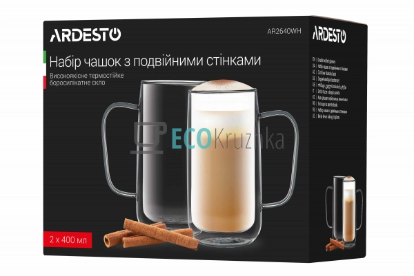 Набір чашок з ручками Ardesto з подвійними стінками, 400 ... Набір чашок з ручками Ardesto з подвійними стінками, 400 ...