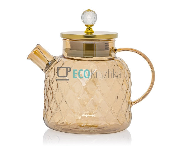 Чайник 1500 мл для заварювання скляний Бурштиновий Ромбу ...