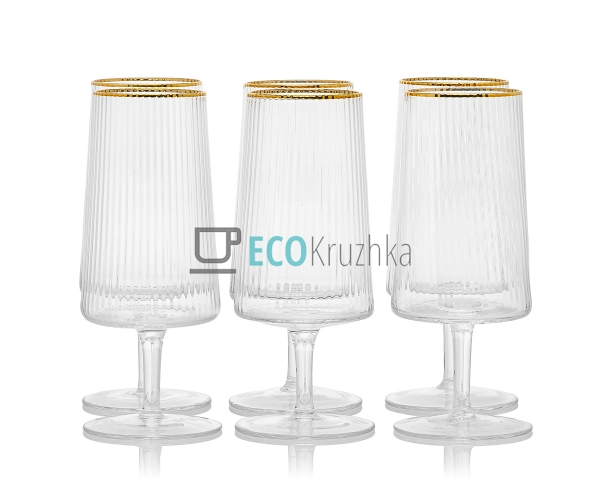 Набір бокалів 6 шт для вина, коктейлів ребристих із золо ... Набір бокалів 6 шт для вина, коктейлів ребристих із золо ...