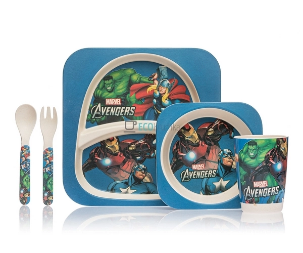 Набір дитячого посуду бамбуковий 5 приладів Супергерої E ... Набір дитячого посуду бамбуковий 5 приладів Супергерої E ...