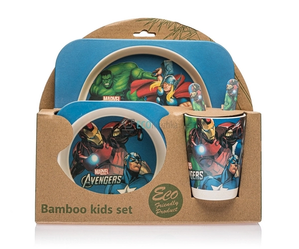 Набір дитячого посуду бамбуковий 5 приладів Супергерої E ... Набір дитячого посуду бамбуковий 5 приладів Супергерої E ...