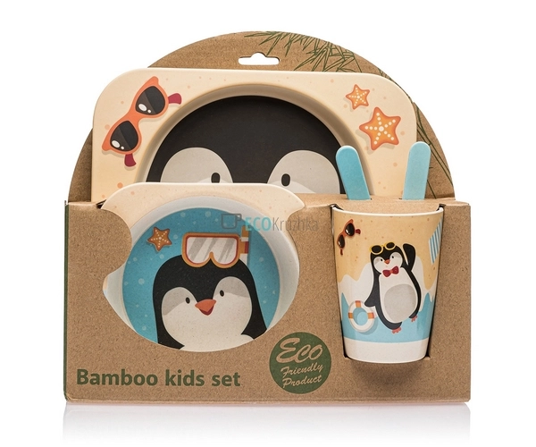 Набір дитячого посуду бамбуковий 5 приладів Пінгвін Eco ... Набір дитячого посуду бамбуковий 5 приладів Пінгвін Eco ...