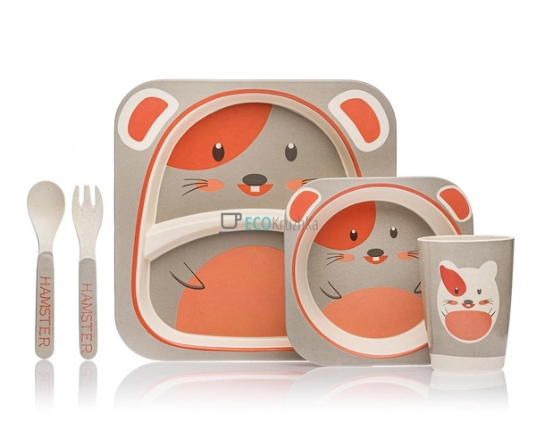 Набір дитячого посуду бамбуковий 5 приладів Мишка Eco Ba ... Набір дитячого посуду бамбуковий 5 приладів Мишка Eco Ba ...