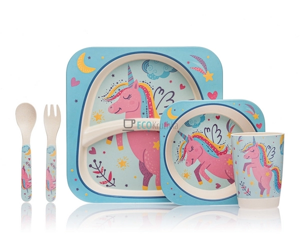 Набір дитячого посуду бамбуковий 5 приладів Єдиноріг Eco ... Набір дитячого посуду бамбуковий 5 приладів Єдиноріг Eco ...