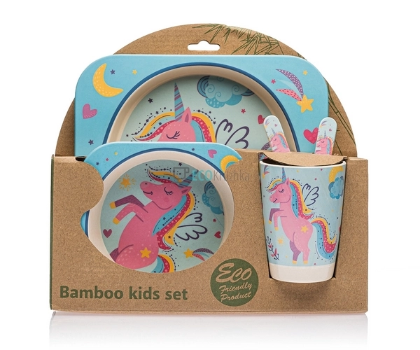 Набір дитячого посуду бамбуковий 5 приладів Єдиноріг Eco ... Набір дитячого посуду бамбуковий 5 приладів Єдиноріг Eco ...