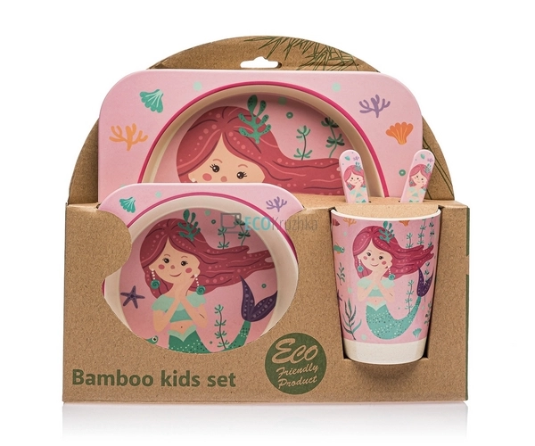 Набір дитячого посуду бамбуковий 5 приладів Русалка Eco ... Набір дитячого посуду бамбуковий 5 приладів Русалка Eco ...