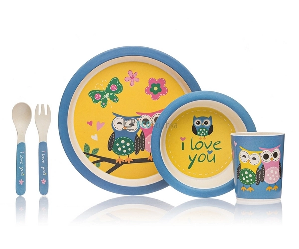 Набір дитячого посуду бамбуковий 5 приладів Сова Eco Bam ... Набір дитячого посуду бамбуковий 5 приладів Сова Eco Bam ...