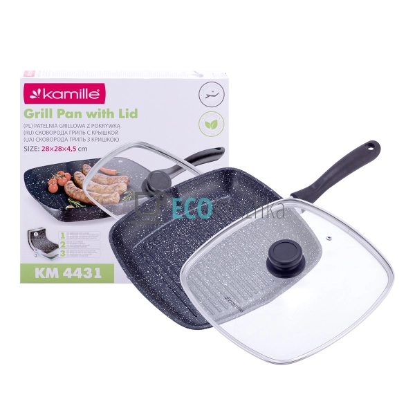 Сковорода-гриль 28 см з кришкою та антипригарним покритт ... Сковорода-гриль 28 см з кришкою та антипригарним покритт ...