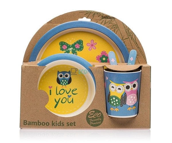 Набір дитячого посуду бамбуковий 5 приладів Сова Eco Bam ... Набір дитячого посуду бамбуковий 5 приладів Сова Eco Bam ...