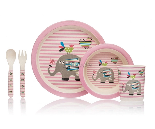 Набір дитячого посуду бамбуковий 5 приладів Слоник Eco B ... Набір дитячого посуду бамбуковий 5 приладів Слоник Eco B ...