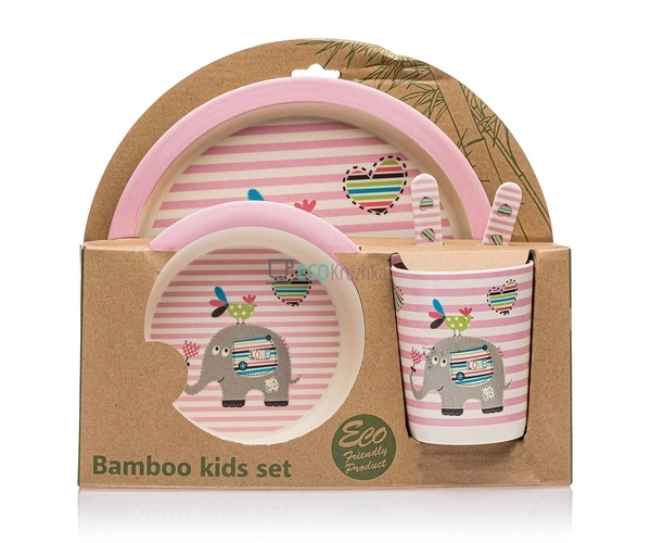 Набір дитячого посуду бамбуковий 5 приладів Слоник Eco B ... Набір дитячого посуду бамбуковий 5 приладів Слоник Eco B ...