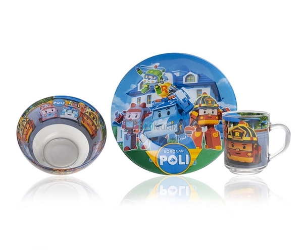 Набір скляного посуду для дітей 3 предмета Робокар Полі ... Набір скляного посуду для дітей 3 предмета Робокар Полі ...