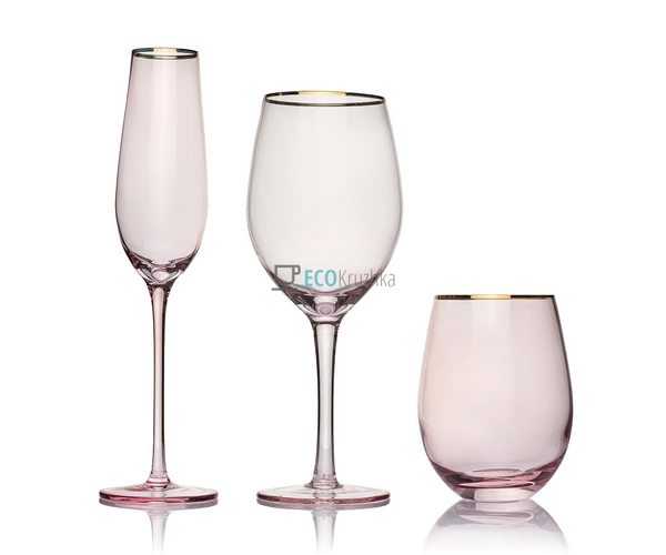 Набір келихів, склянок 18 предметів Рожевий EK10923 Набір келихів, склянок 18 предметів Рожевий EK10923