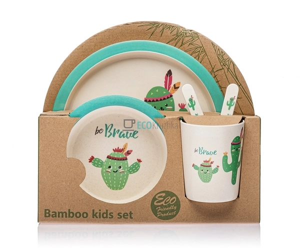 Набір дитячого посуду бамбуковий 5 приладів Кактус Eco B ... Набір дитячого посуду бамбуковий 5 приладів Кактус Eco B ...