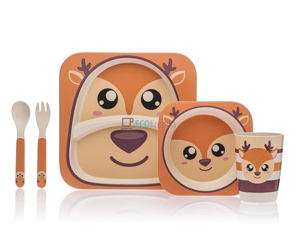Набір дитячого посуду бамбуковий 5 приладів Оленьонок Ec ... Набір дитячого посуду бамбуковий 5 приладів Оленьонок Ec ...