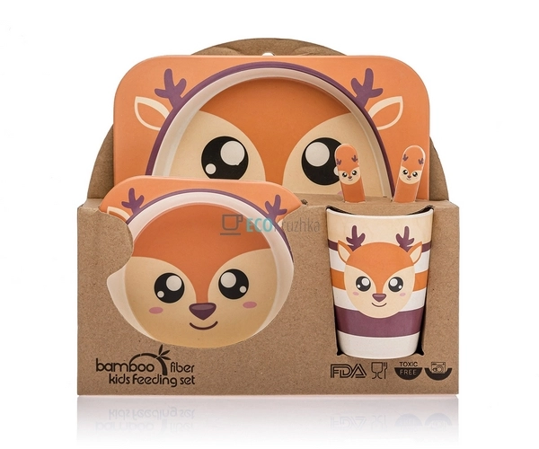 Набір дитячого посуду бамбуковий 5 приладів Оленьонок Ec ... Набір дитячого посуду бамбуковий 5 приладів Оленьонок Ec ...