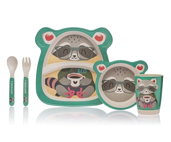 Набір дитячого посуду бамбуковий 5 приладів Єнот Eco Bam ... Набір дитячого посуду бамбуковий 5 приладів Єнот Eco Bam ...