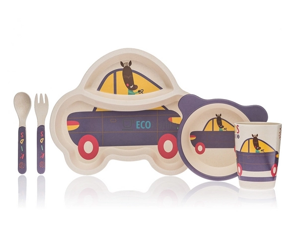 Набір дитячого посуду бамбуковий 5 приладів Кабанчик Eco ... Набір дитячого посуду бамбуковий 5 приладів Кабанчик Eco ...