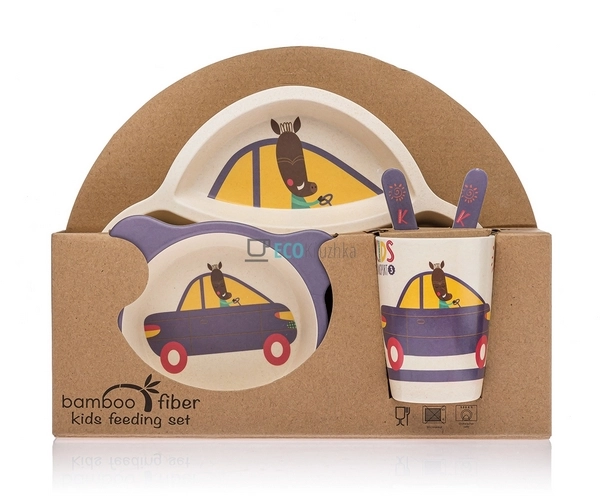Набір дитячого посуду бамбуковий 5 приладів Кабанчик Eco ... Набір дитячого посуду бамбуковий 5 приладів Кабанчик Eco ...