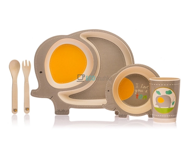 Набір дитячого посуду бамбуковий 5 приладів Слон Eco Bam ... Набір дитячого посуду бамбуковий 5 приладів Слон Eco Bam ...