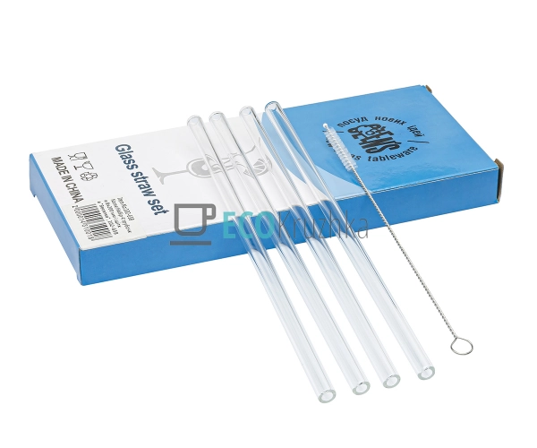 Набір 4 трубочки 8х200 мм і щітка "Прозорий" (102-659) Набір 4 трубочки 8х200 мм і щітка "Прозорий" (102-659)