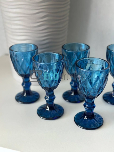 Набір чарок з кольорового скла 6 шт Glassware 40 мл Сині ...
