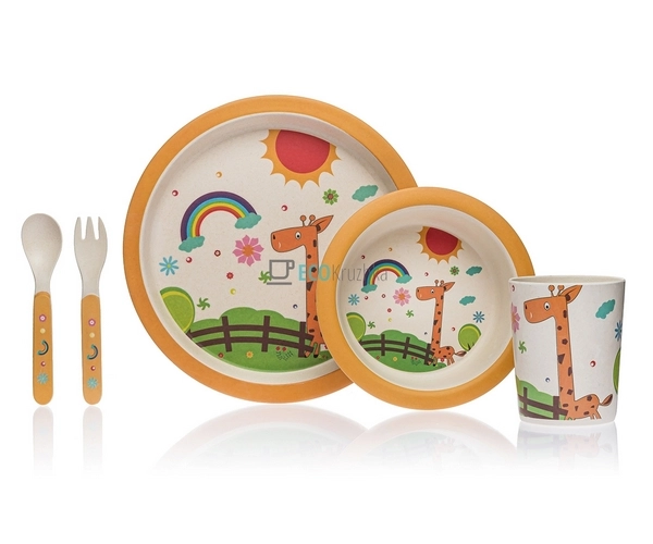Набір дитячого посуду бамбуковий 5 приладів Жираф Eco Ba ... Набір дитячого посуду бамбуковий 5 приладів Жираф Eco Ba ...