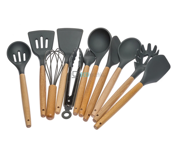 Набір кухонного приладдя 12 предметів з бамбуковою ручко ... Набір кухонного приладдя 12 предметів з бамбуковою ручко ...