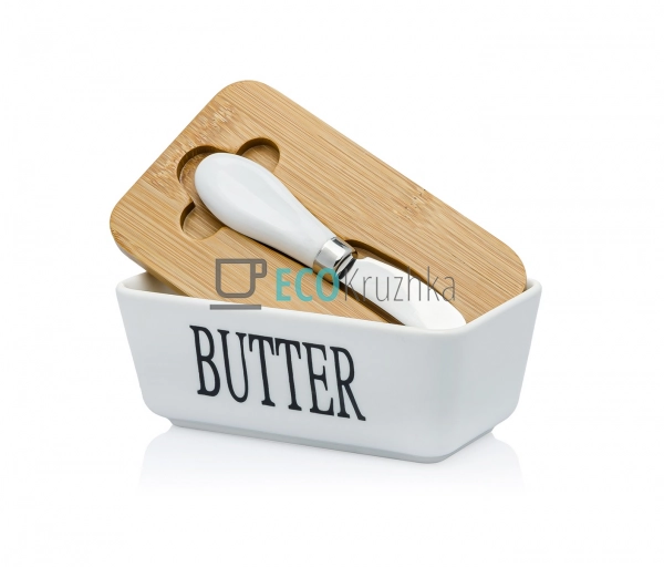Маслянка керамічна 280 мл з ножом та бамбуковою кришкою ... Маслянка керамічна 280 мл з ножом та бамбуковою кришкою ...